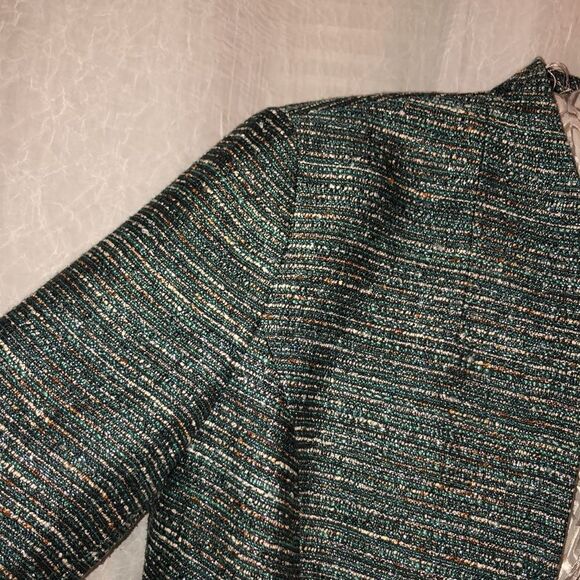 Kasper 6 Striped Elegant Evening Green White Orange Black Metallic Tweed Jacket - Picture 5 of 13
